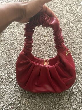 Red Ruched Handle Shoulder Bag